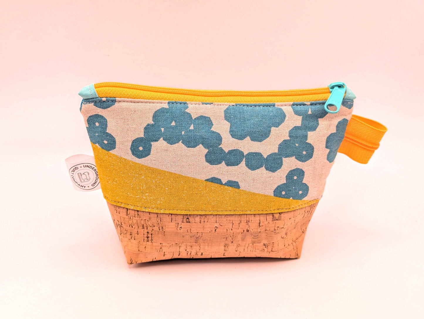 Terrific Teal and Yellow Zipper pouch - Underground Quilt Co.