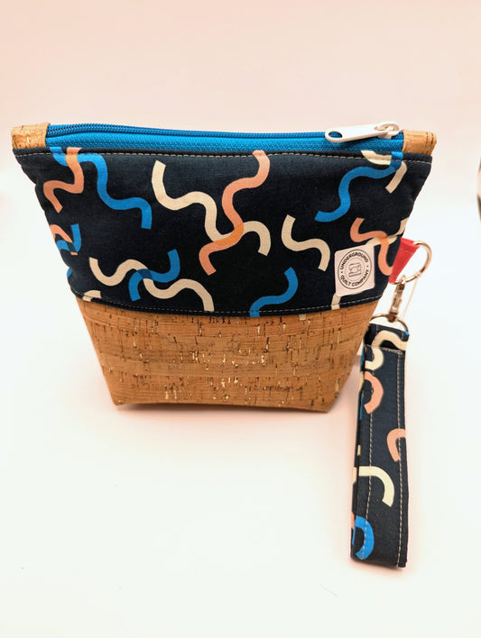 Abstract Squiggles Cork Bottomed Makeup Bag