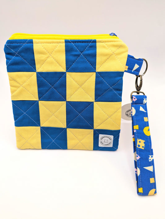 Blue and Yellow Checkered Wristlet Clutch