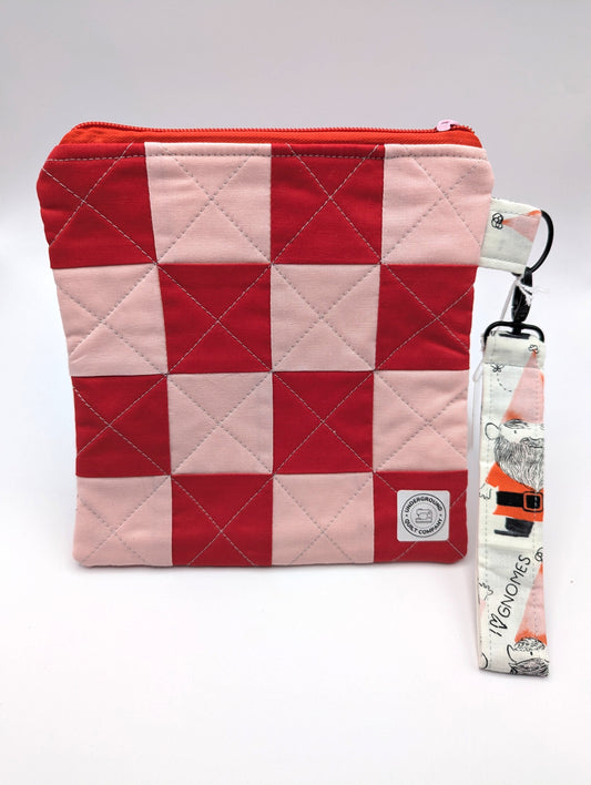 Red and Pink Checkered Wristlet Clutch