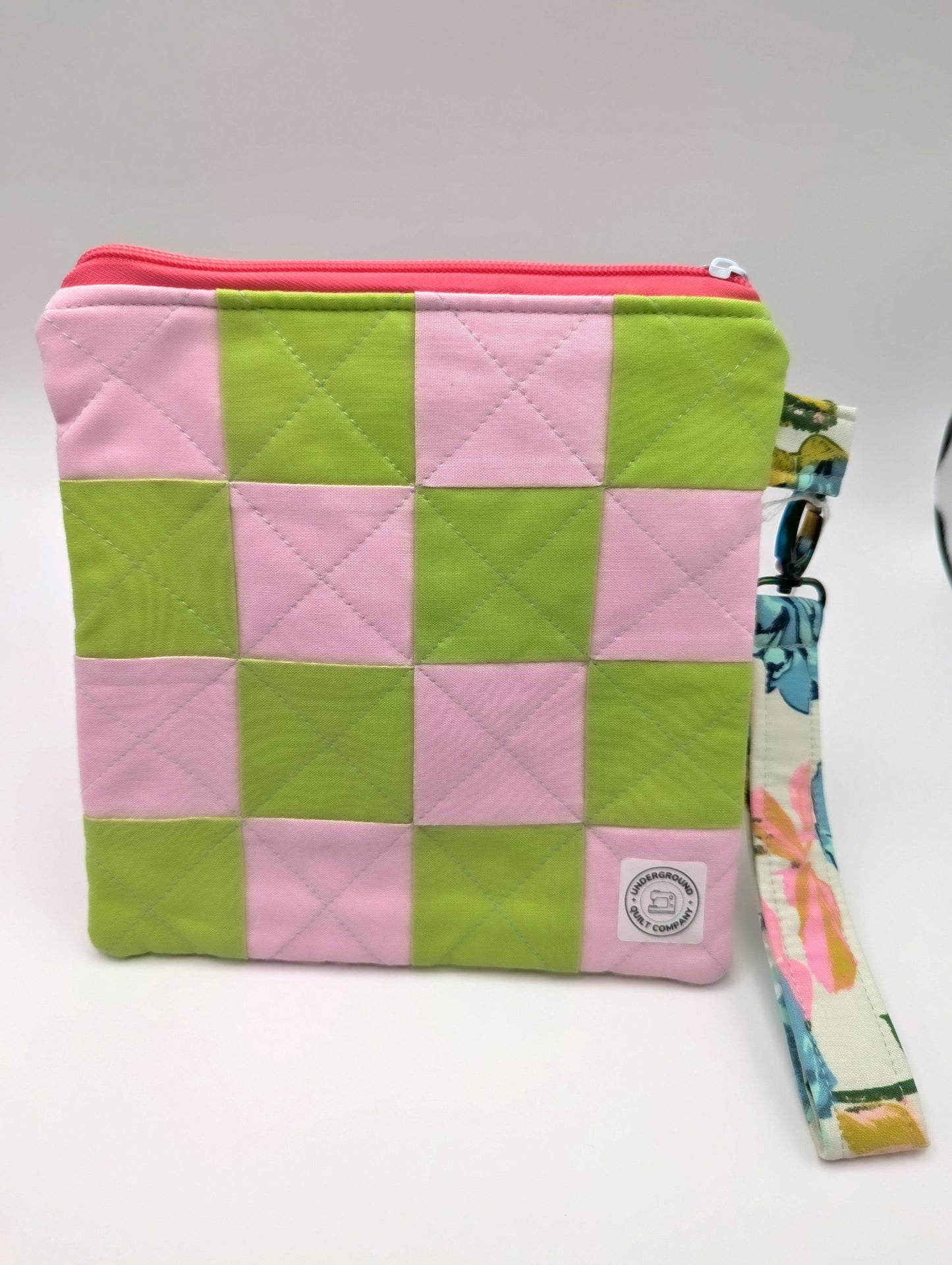 Pink and Green Checkered Wristlet Clutch