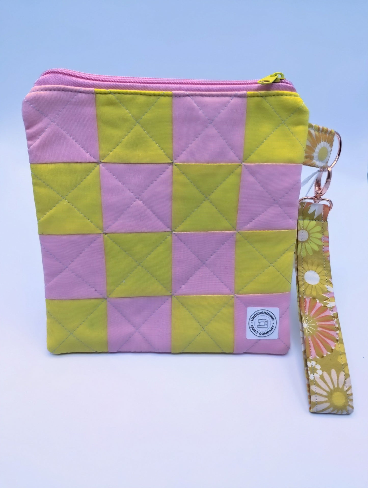 Pink and Yellow Checkered Wristlet Clutch