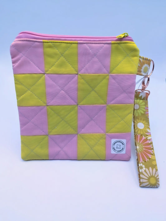 Pink and Yellow Checkered Wristlet Clutch