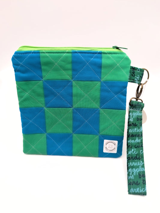 Blue and Green Checkered Wristlet Clutch